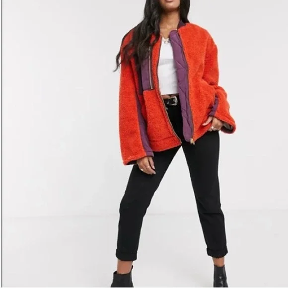 Free People Women's Rivington Sherpa Jacket Orange Purple sz XS - Picture 2 of 15